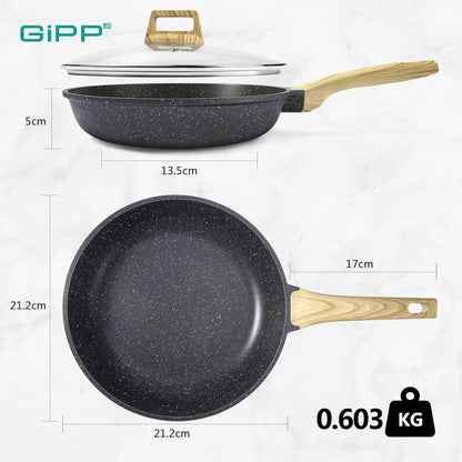 Antihaft Pfanne mit Deckel 20 cm Granitbeschichtet Induktion