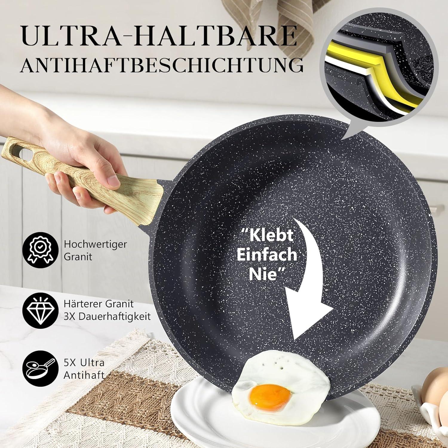 Antihaft Pfanne mit Glasdeckel 20cm Granit Beschichtung Induktion