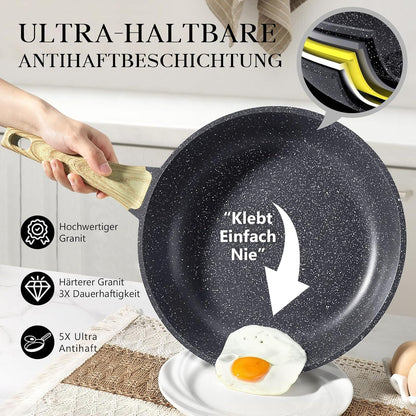 Antihaft Pfanne mit Glasdeckel 20cm Granit Beschichtung Induktion