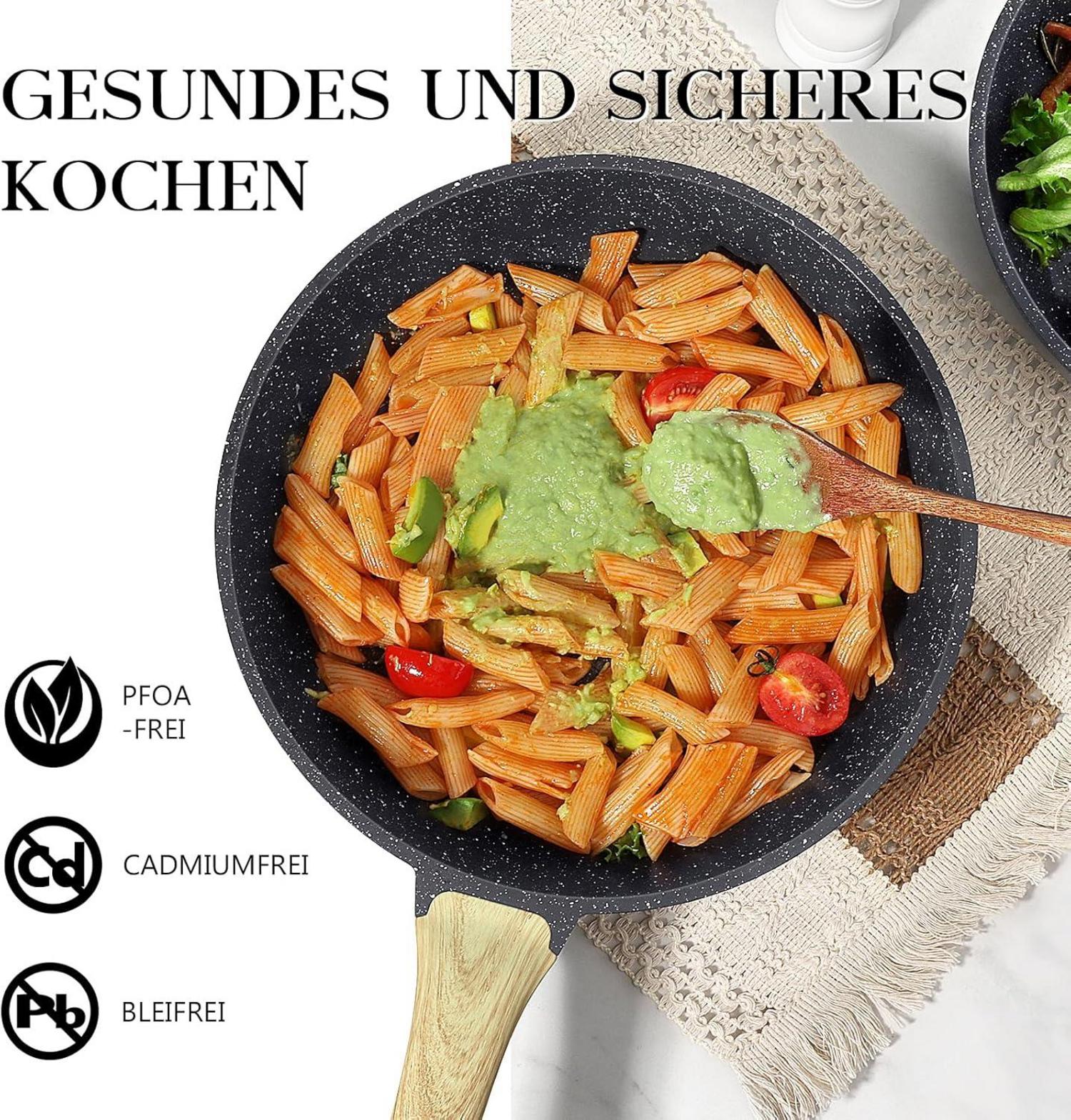 Granit Beschichtete Antihaft Pfanne mit Deckel 20cm Induktion Grau
