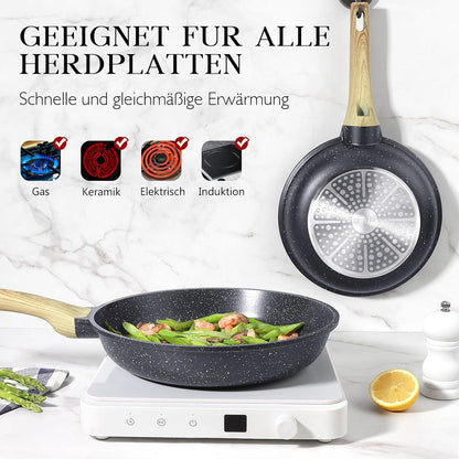 Antihaft Pfanne mit Deckel 20cm, Granit Beschichtet, Induktion