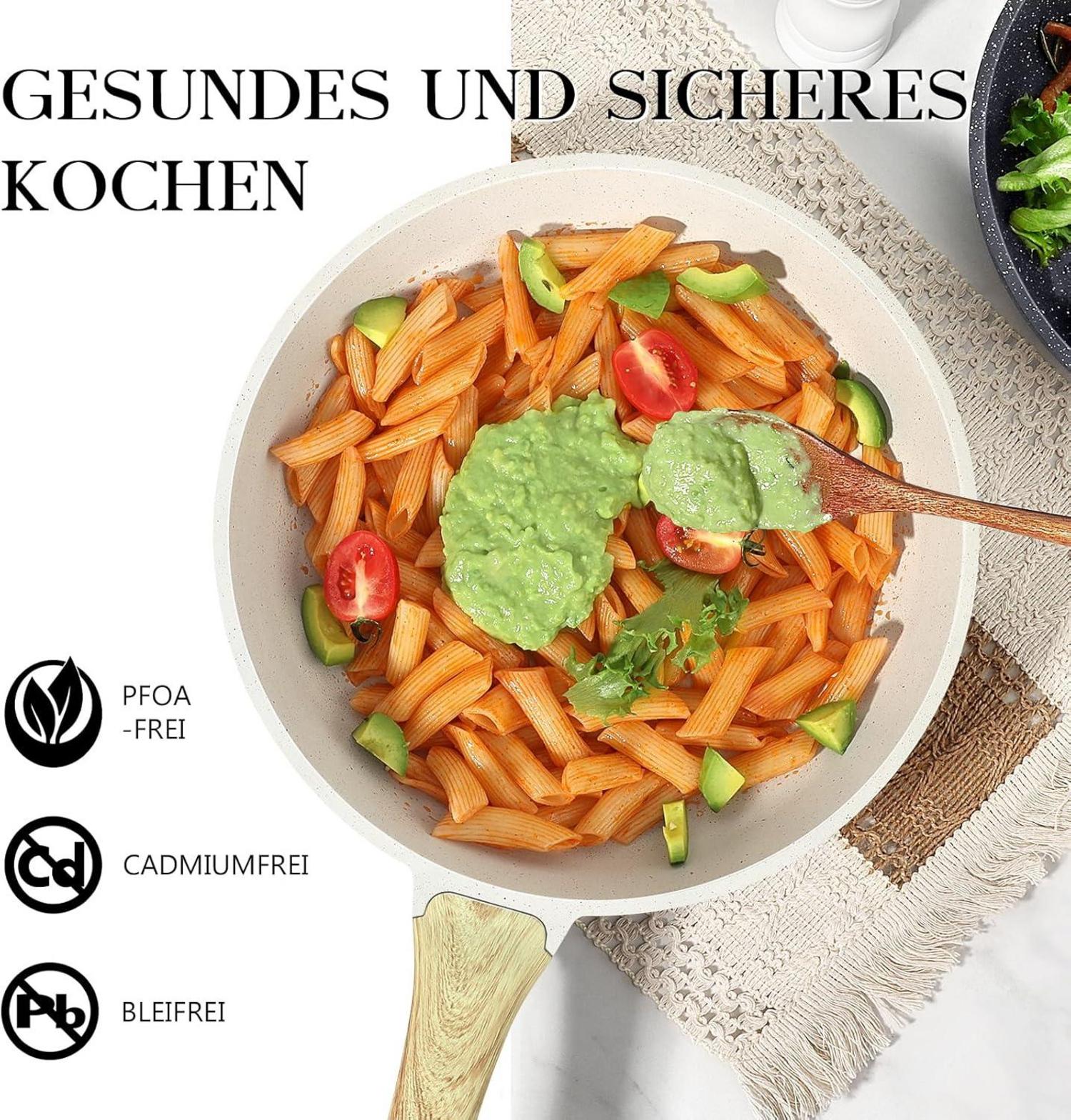 Antihaft Pfanne mit Deckel 24cm, Granit Beschichtete Bratpfanne Induktion - PFOS/PFOA-frei
