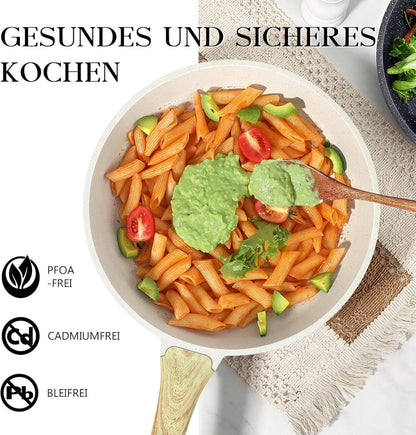 Antihaft Pfanne mit Deckel 28cm, Granit Beschichtung, Pfanne für Induktion, PFOS/PFOA-frei, Non Stick Bratpfanne, alle Herdarten