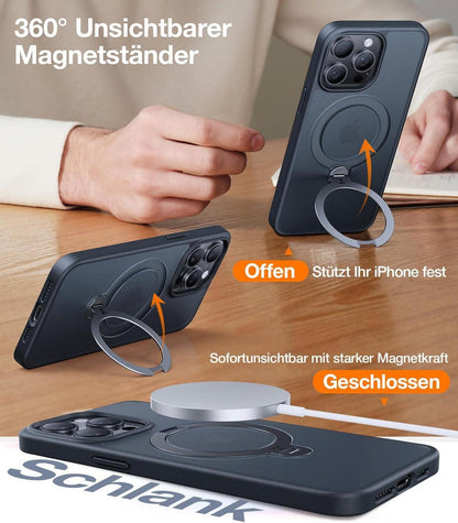 TORRAS 360° Ostand Spin iPhone 14 Pro Hülle Militärschutz Matt Schwarz