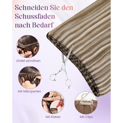 Echthaar Tressen Braun Highlight #P8/60 - 40cm, 100g