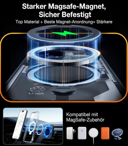 TORRAS iPhone 14 Pro Hülle - Magnetischer Standring - Militärschutz - Diamant-Klar - Unsichtbarer Ständer - Transparent