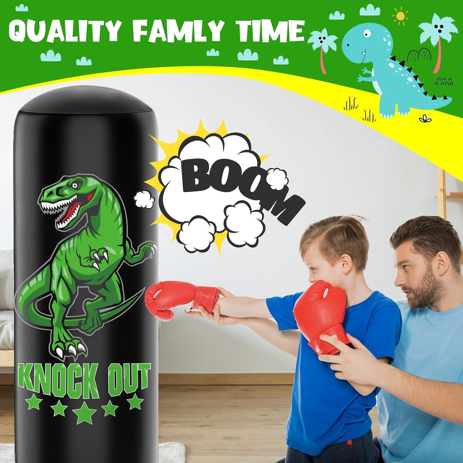 Boxsack für Kinder Dinosaurier Design 160 cm mit Boxhandschuhen