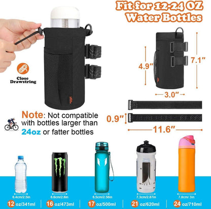 Schwarzer Fahrradflaschenhalter für 12-24oz Flaschen - Ohne Schrauben, Universalhalterung, Wasserabweisend, Verstellbarer Klettverschluss