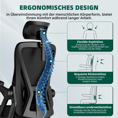 Airchros Bürostuhl Ergonomisch Verstellbar Wippfunktion 135° Rückenschonend