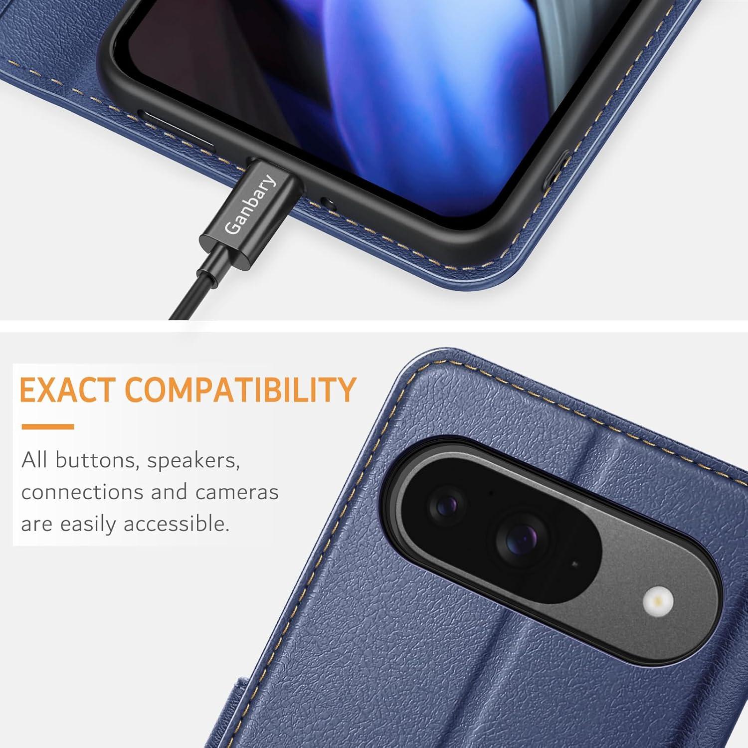 Handyhülle Google Pixel 9 Pro Leder Klapphülle Magnet Stand Blau