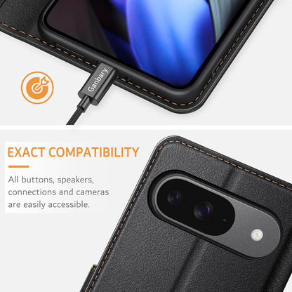 Handyhülle für Google Pixel 9/Pixel 9 Pro - Premium Leder Klapphülle - Schwarz