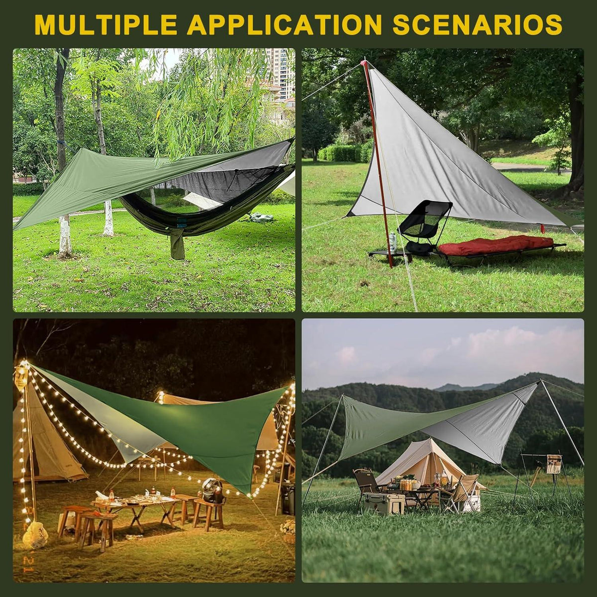 Hossom Tarp Wasserdicht Camping Zeltplane 3,4x2,6m UV Schutz Sonnensegel