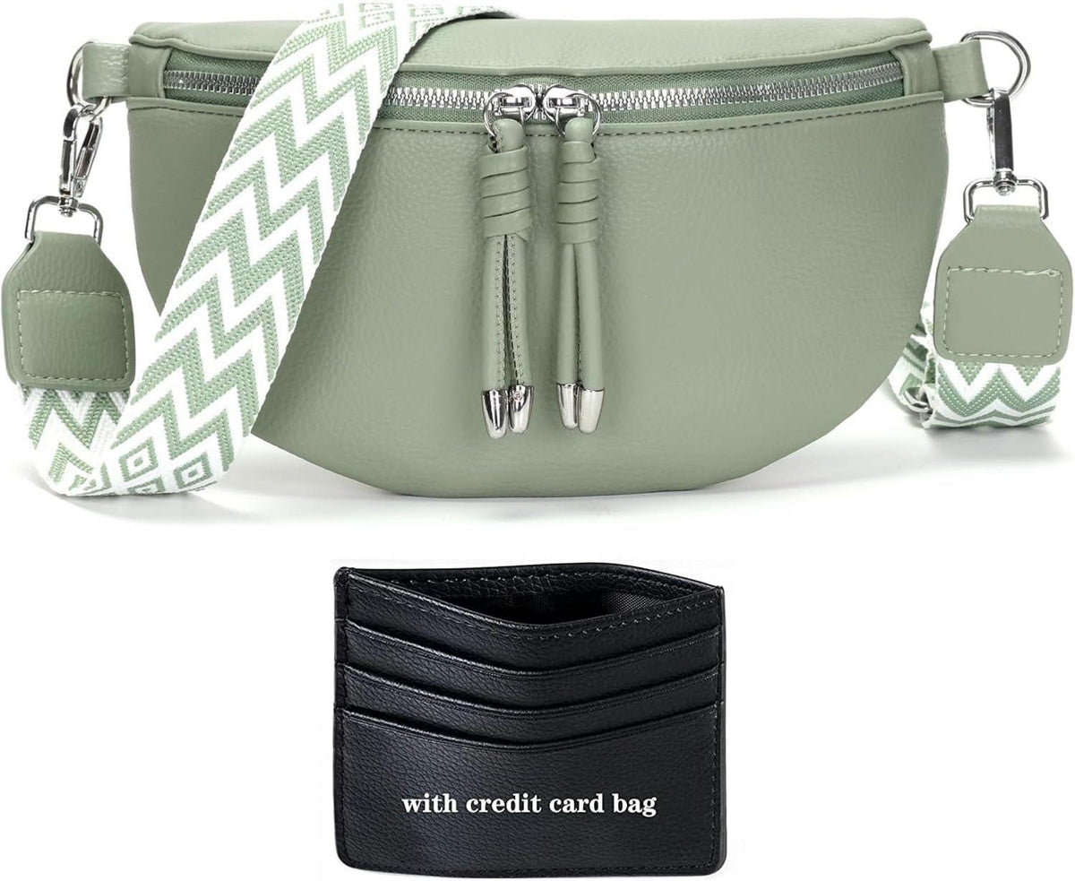 Bauchtasche Damen Veganes Leder Umhängetasche Handytasche Hellgrün