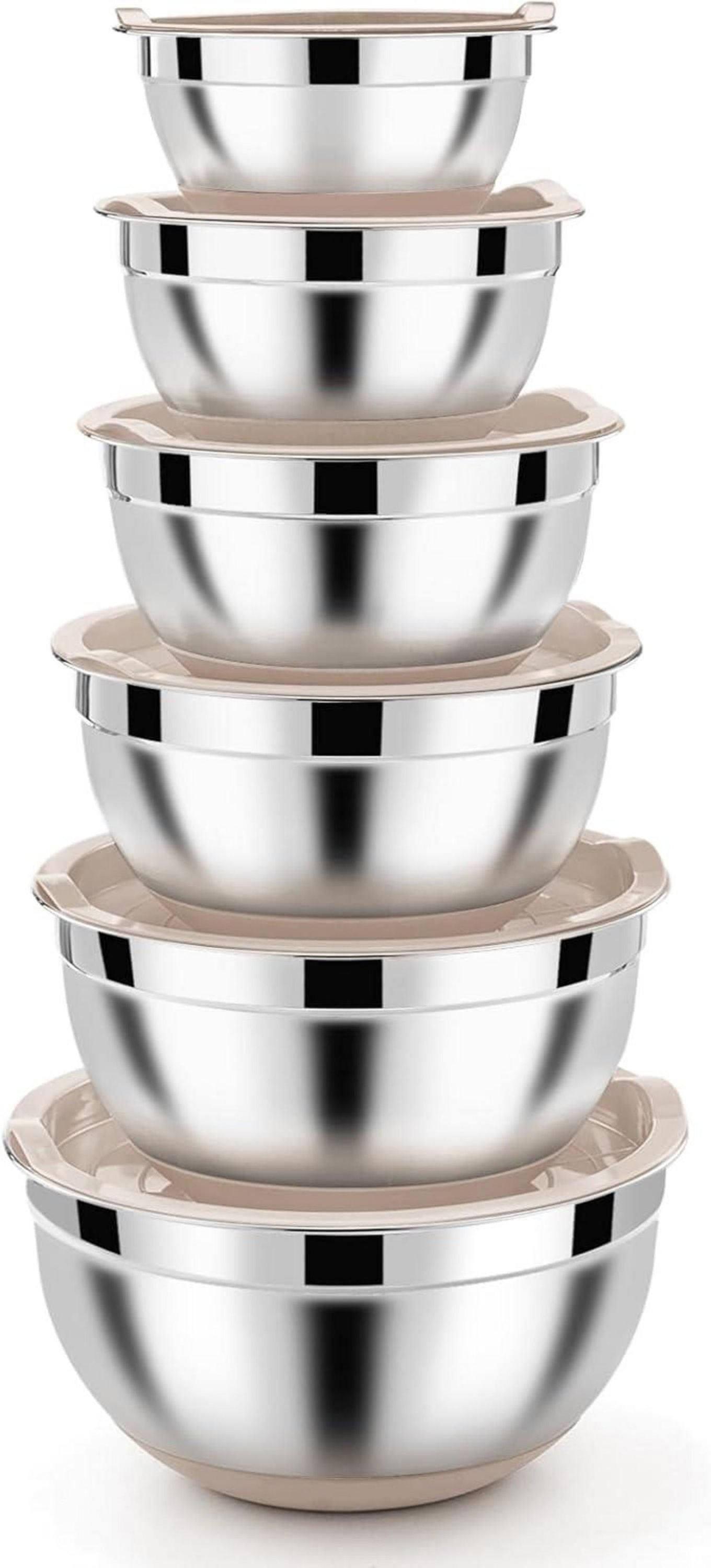 Edelstahl Rührschüssel Set Salatschüssel 6er mit Luftdichtem Deckel