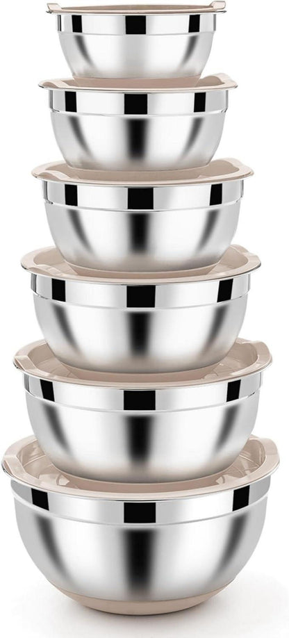 Edelstahl Rührschüssel Set Salatschüssel 6er mit Luftdichtem Deckel