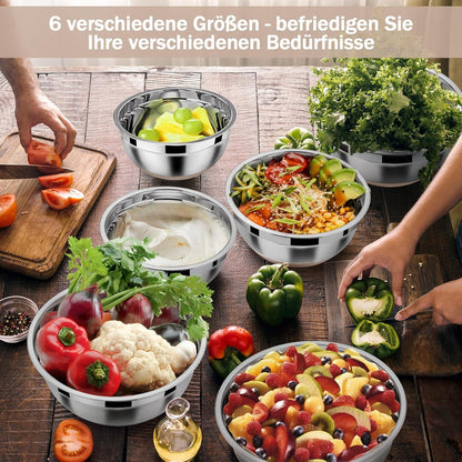 Homikit Edelstahl Rührschüssel Salatschüssel 6er Set Luftdichter Deckel