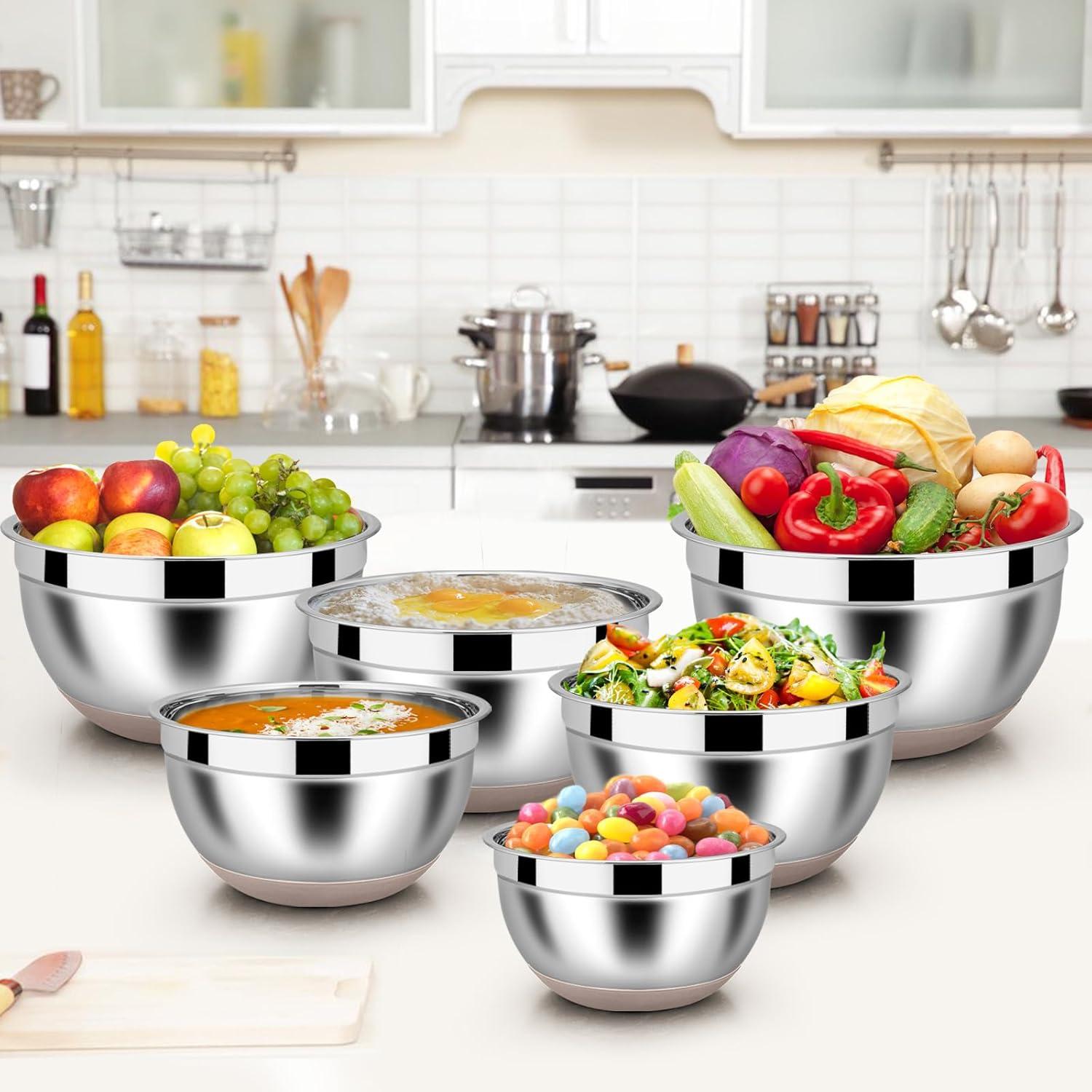 Edelstahl Rührschüssel Set 6er Stapelbar Luftdicht 4.6L-0.7L