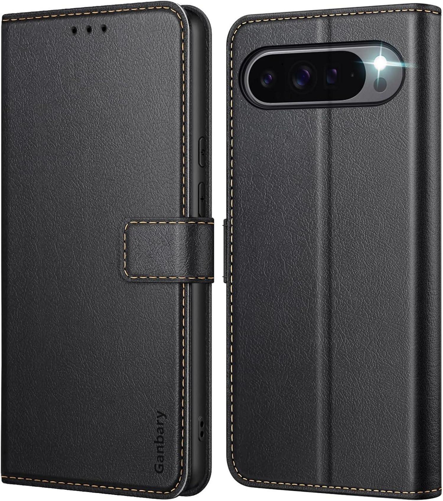 Google Pixel 9 Pro XL Handyhülle Leder Schwarz mit Kartenfächern