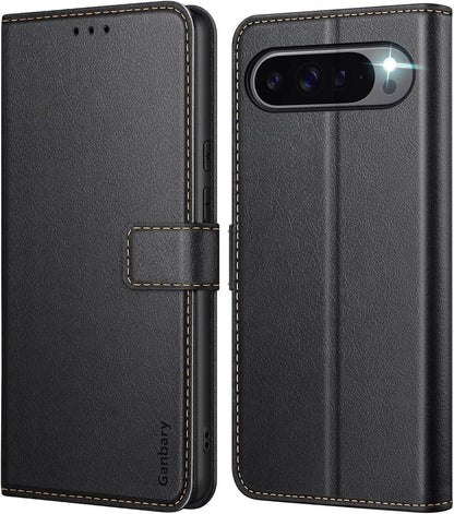 Google Pixel 9 Pro XL Handyhülle Leder Schwarz mit Kartenfächern