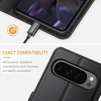 Handyhülle für Google Pixel 9 Pro XL Leder Klapphülle Schwarz Magnetverschluss