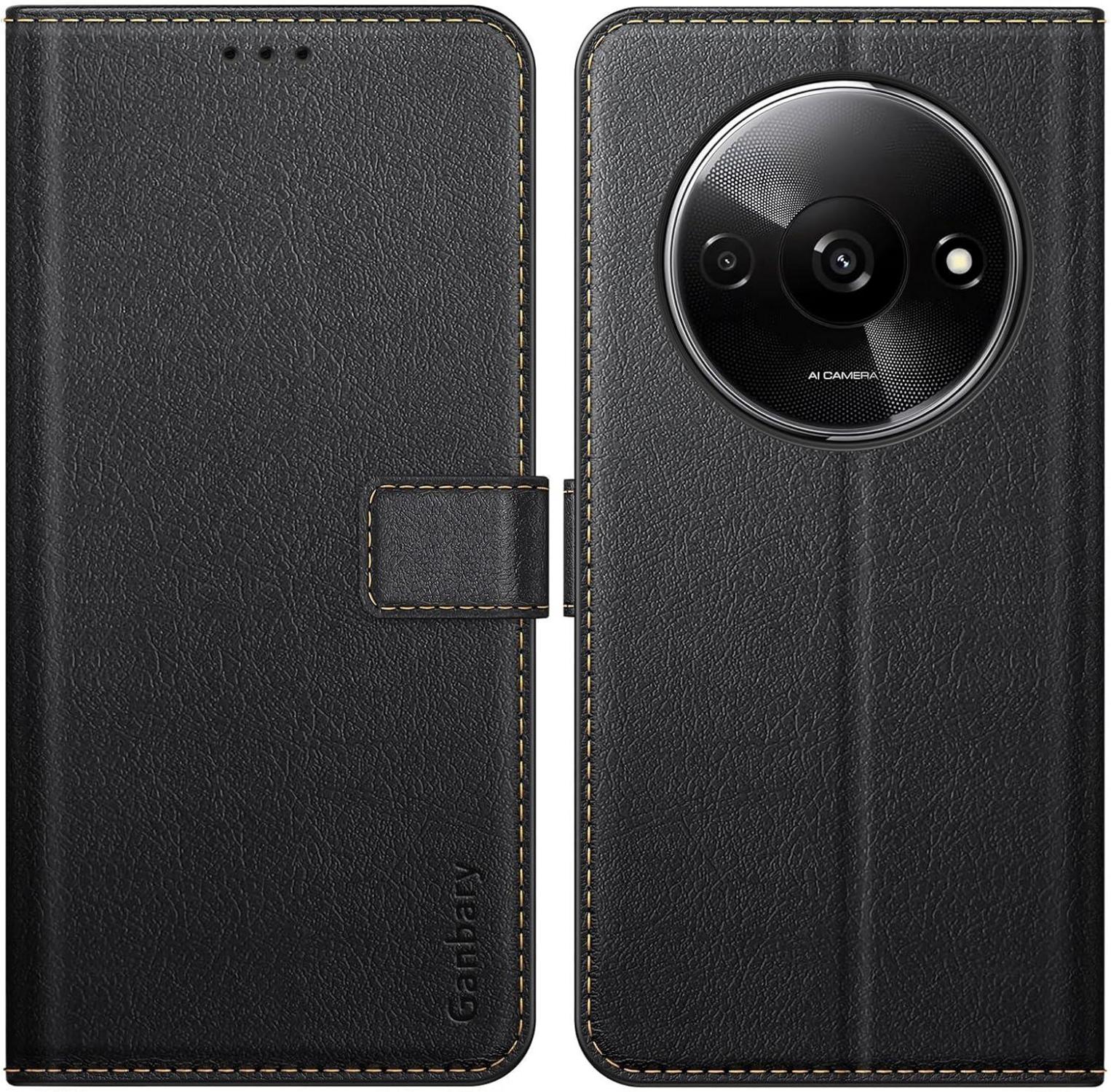 Ganbary Xiaomi Redmi A3 Handyhülle Schwarz Leder Klapphülle Magnet Standfunktion