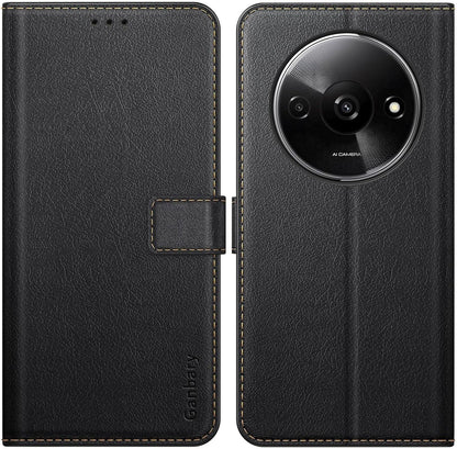 Ganbary Xiaomi Redmi A3 Handyhülle Schwarz Leder Klapphülle Magnet Standfunktion