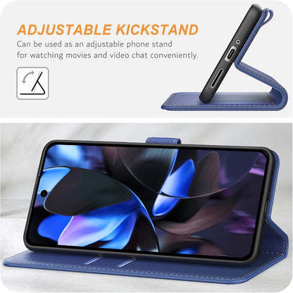 Google Pixel 9 Pro XL Handyhülle Leder Klapphülle Blau mit Kartenschlitzen Magnetverschluss Standfunktion