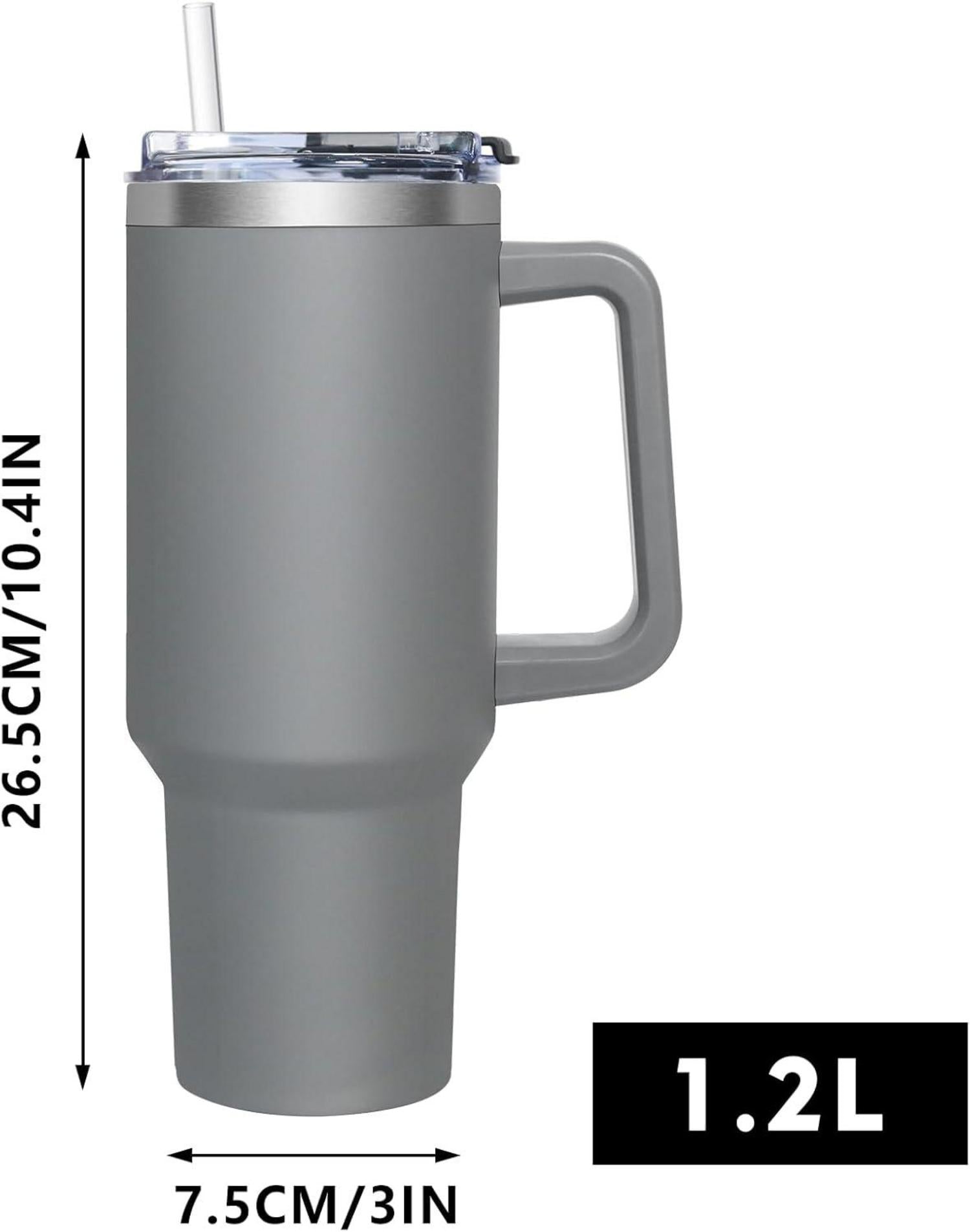 Thermobecher 1180ML Edelstahl Isolierbecher mit Griff und Strohhalm