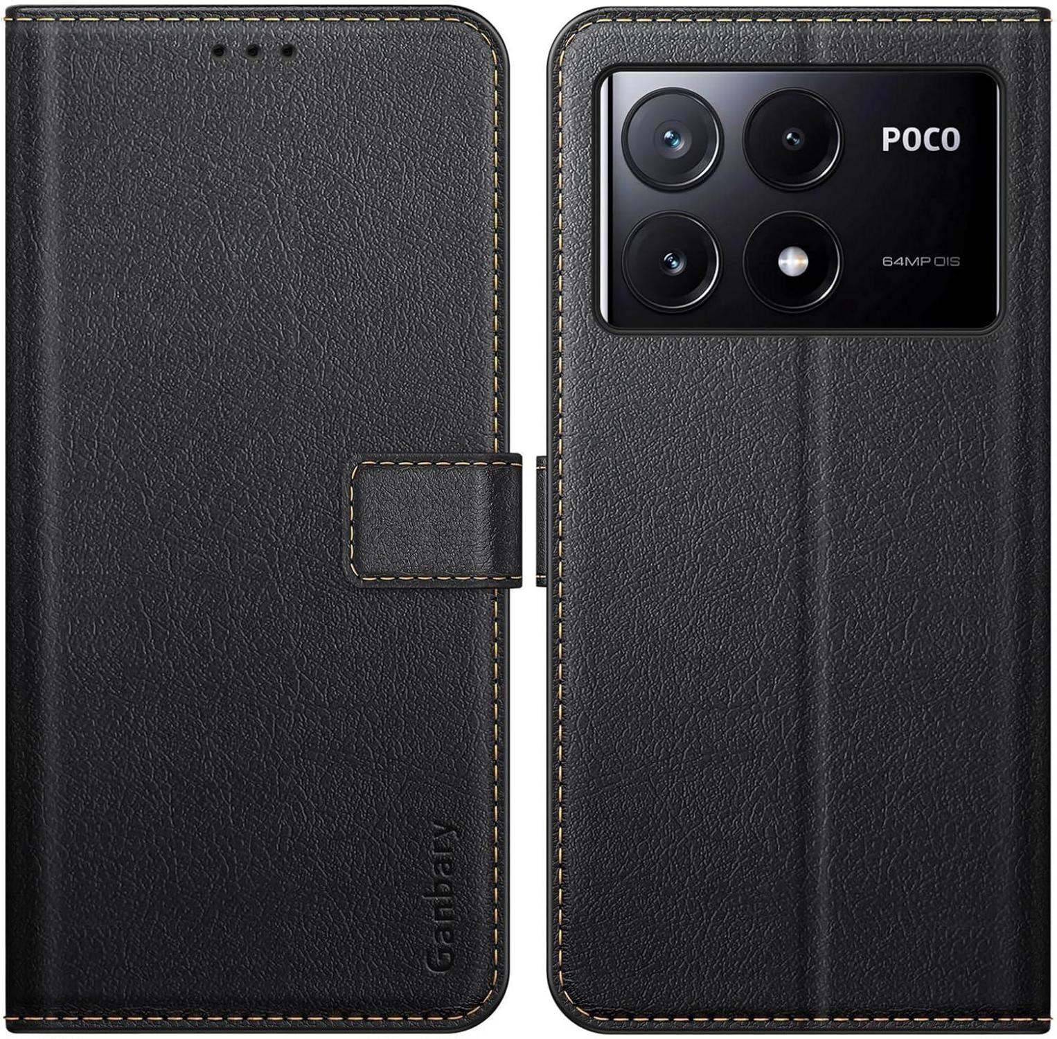 Handyhülle Xiaomi Poco X6 Pro 5G Leder Schwarz - Kartenschlitzen & Standfunktion