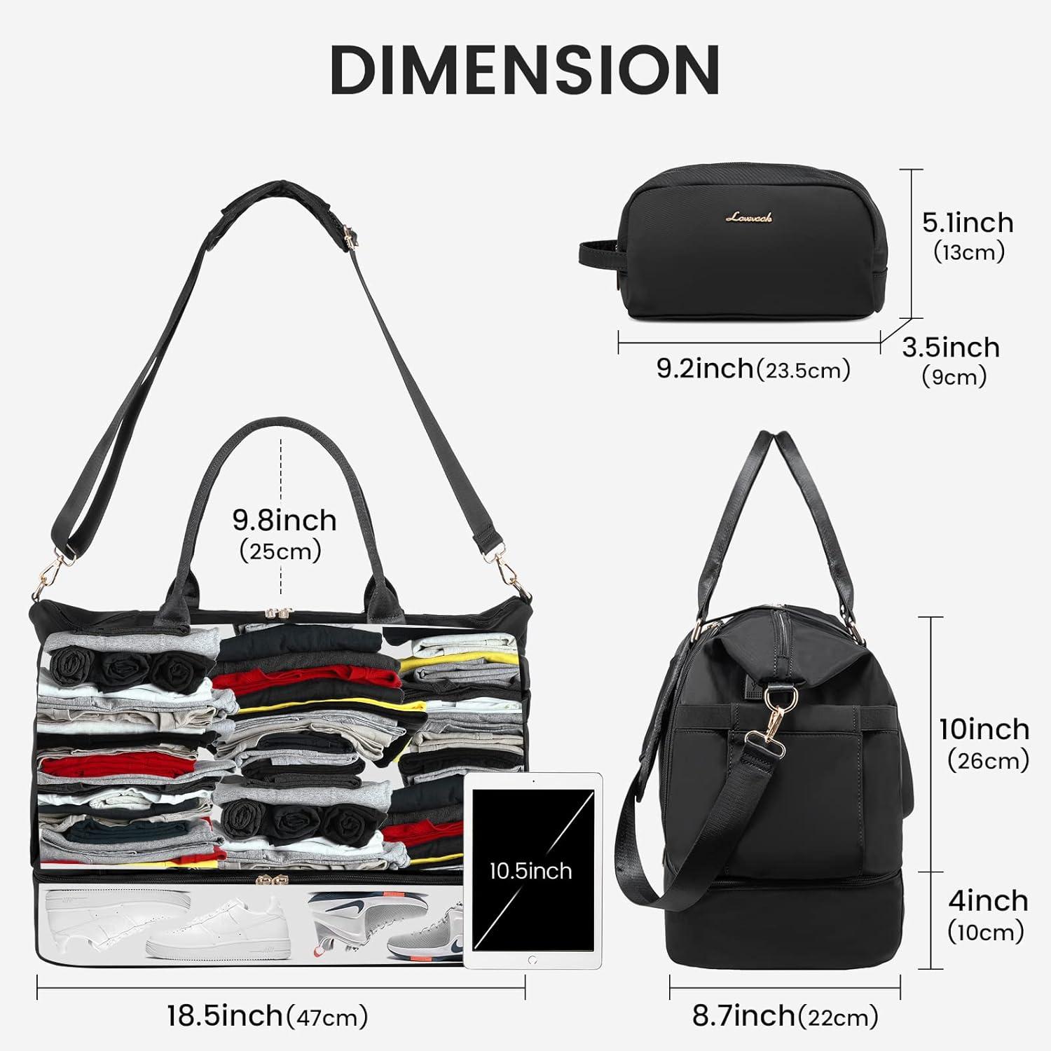 Sporttasche Damen Reisetasche Weekender Schwarz Wasserdicht