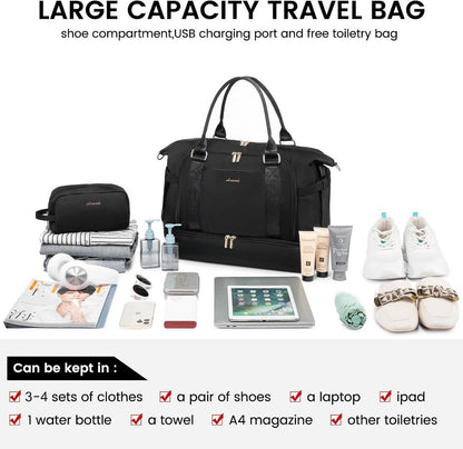 LOVEVOOK Sporttasche Damen Reisetasche Schwarz, Wasserdicht Gym Bag mit Schuhfach & Nassfach, Handgepäck Tasche