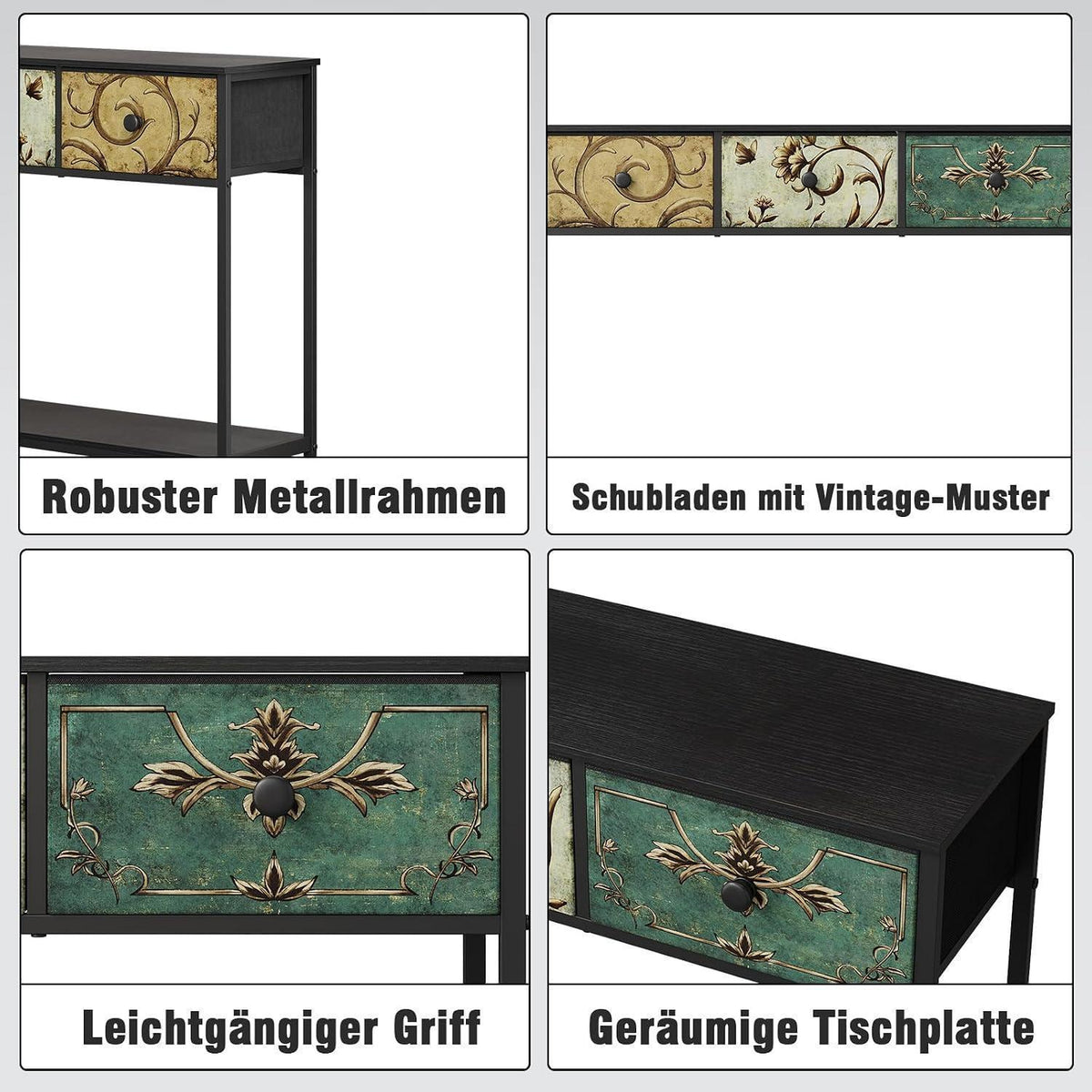 Konsolentisch mit 3 Schubladen – Flurtisch & Beistelltisch Schwarz
