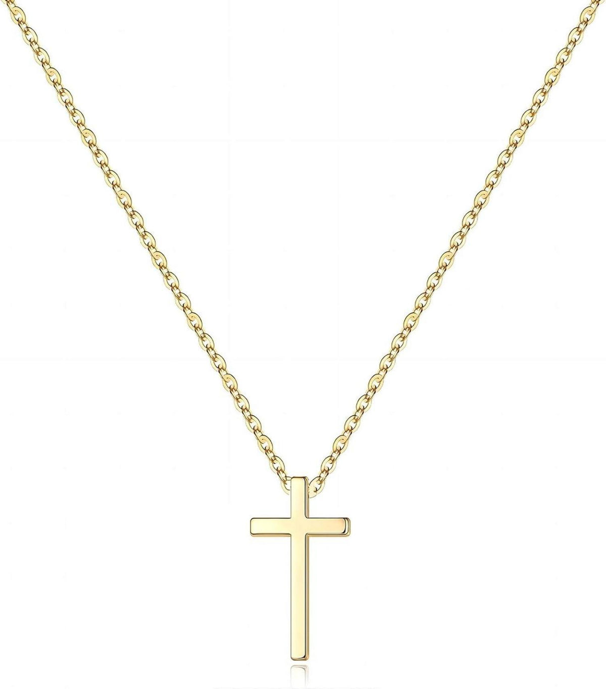 Kreuz-Halskette für Damen 18 Karat vergoldet mit Schmuckkästchen Goldkette