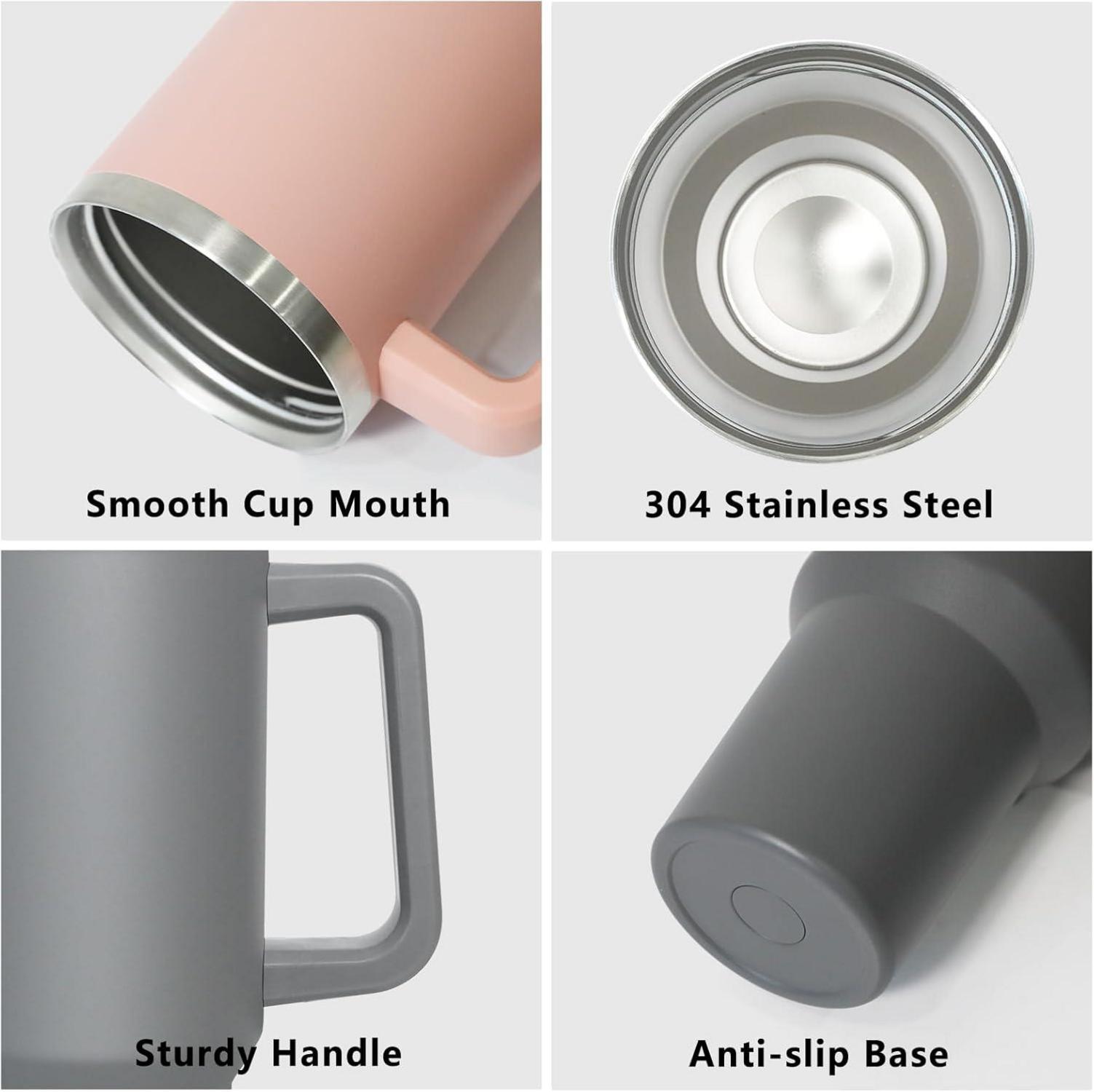 Thermobecher 2-in-1-Deckel 1180ML Trinkbecher Strohhalm Edelstahl