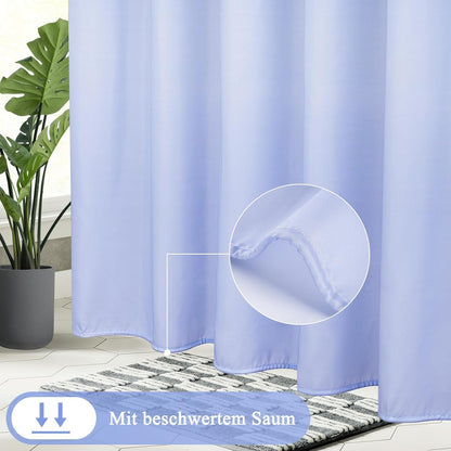 Duschvorhang Textil Blau 180X200cm wasserdicht waschbar mit Ringen