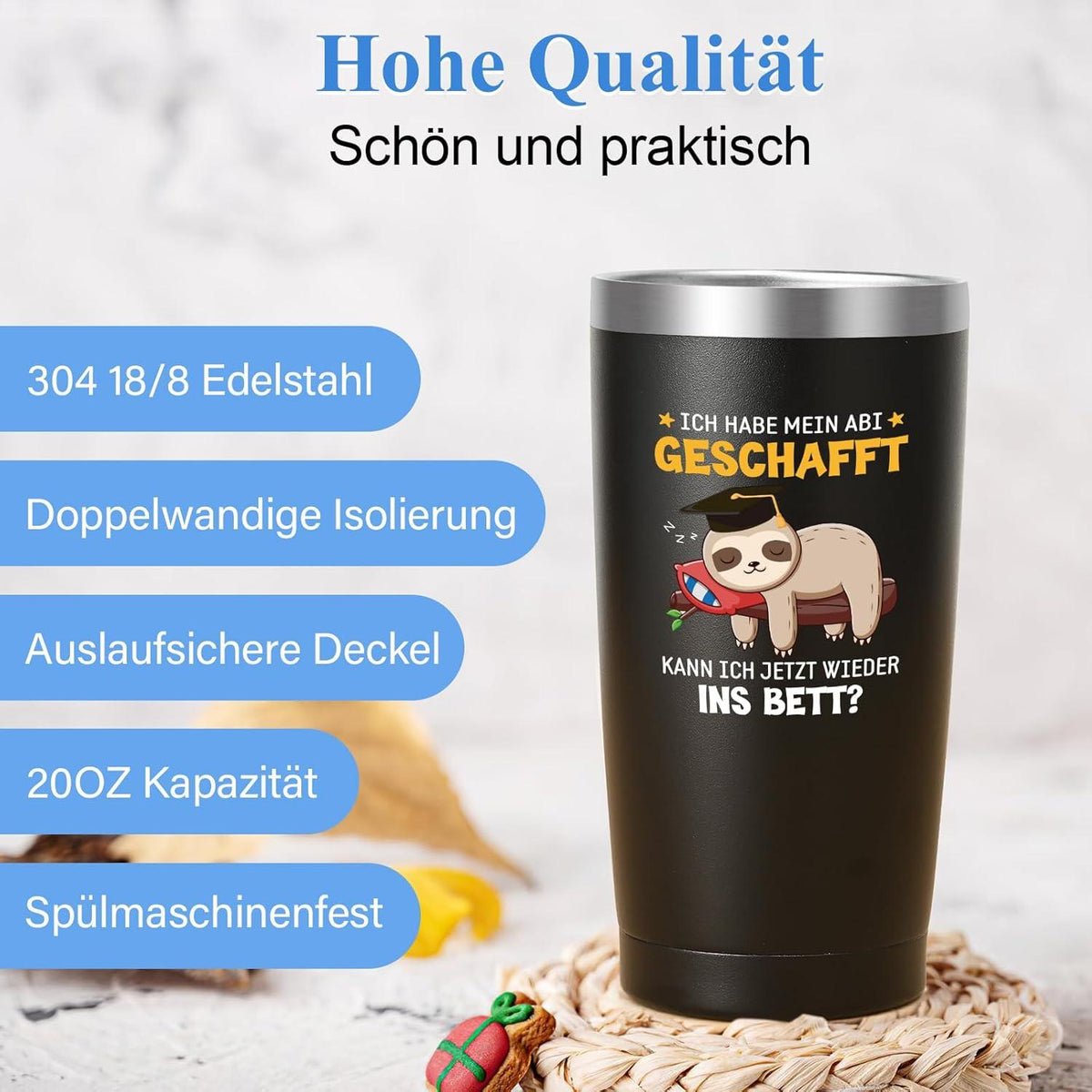 ABI 2024 Geschenk Tasse Junge 600ml Coffee to go Becher Schwarz