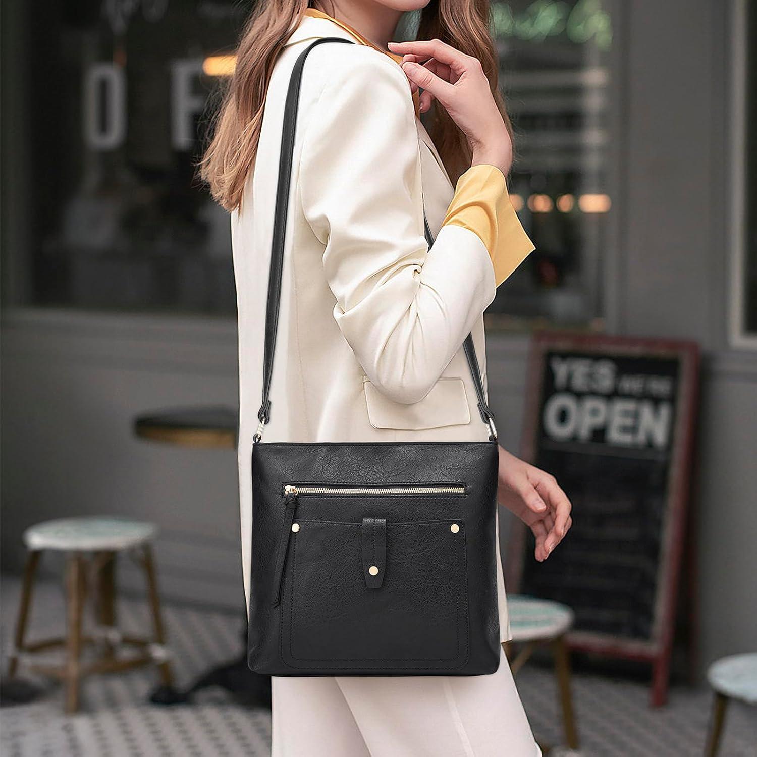 Dobsechs Damen Umhängetasche aus PU-Leder, Crossbody mit verstellbarem Riemen