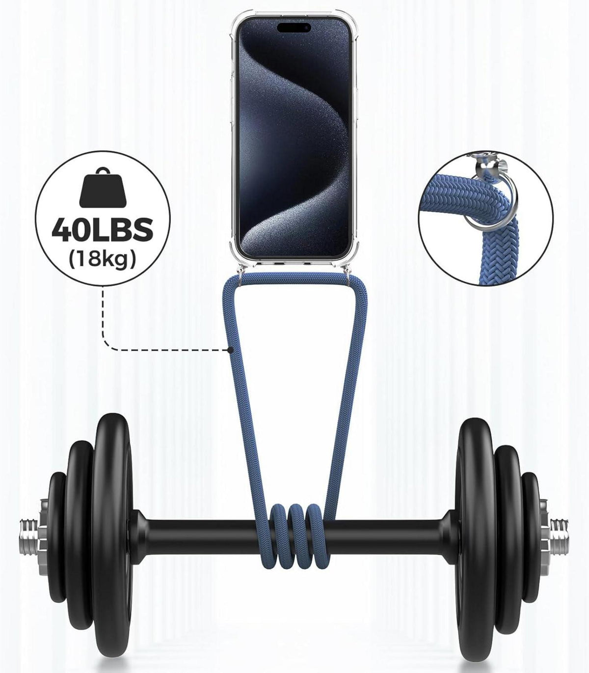 Handykette Hülle für iPhone 15 Pro 6,1 Zoll, Transparent mit Bands Blau