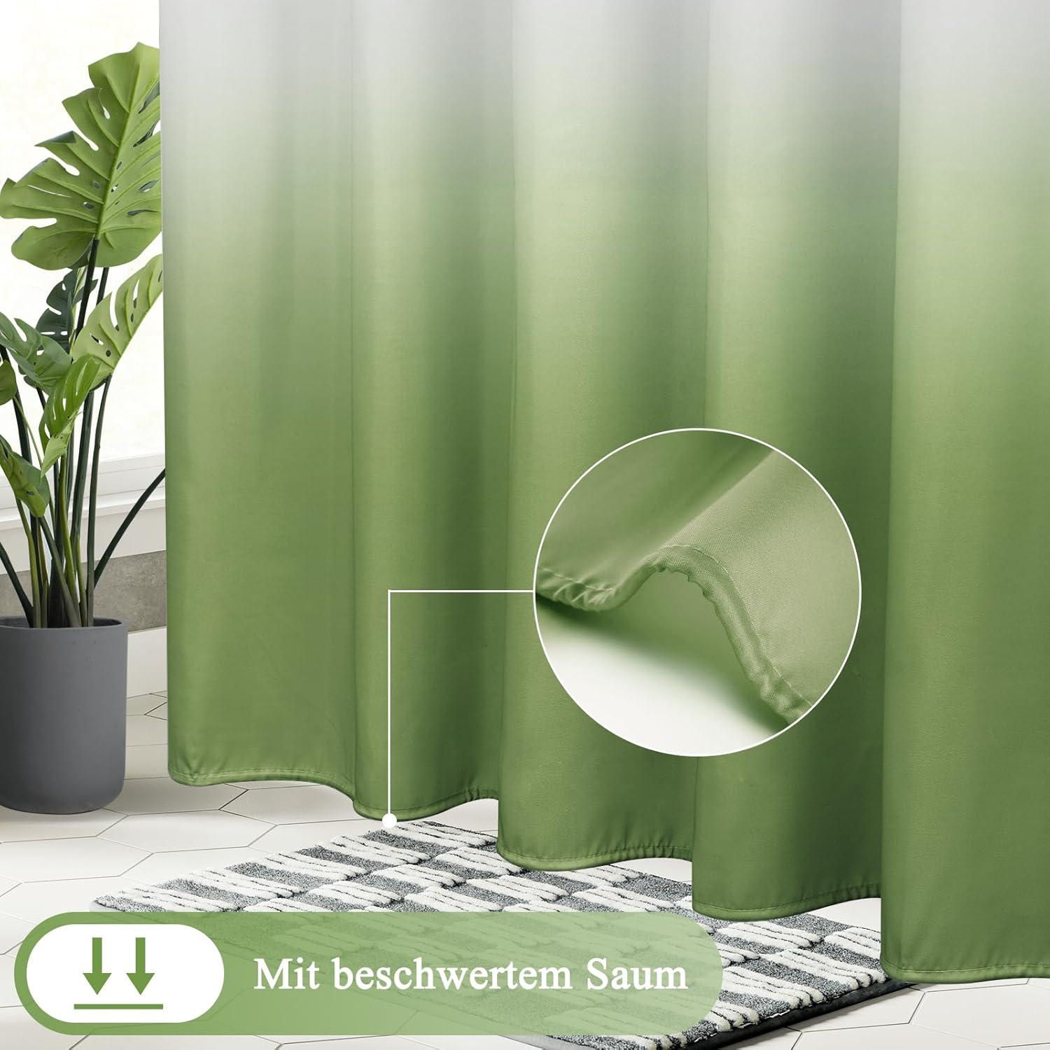 AooHome Duschvorhang 180x200cm Textil Grün wasserdicht waschbar anti-Schimmel
