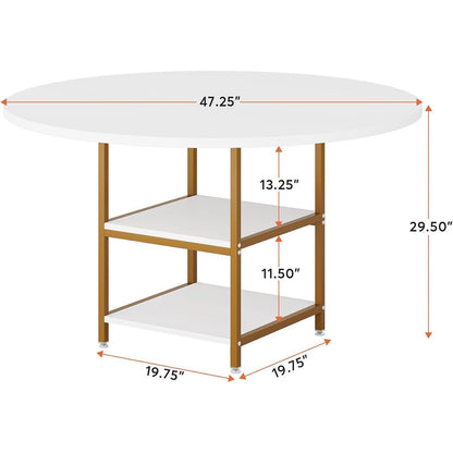 Runder Esstisch mit Ablage | 120x75cm | Weißgold | Esszimmer Küchentisch