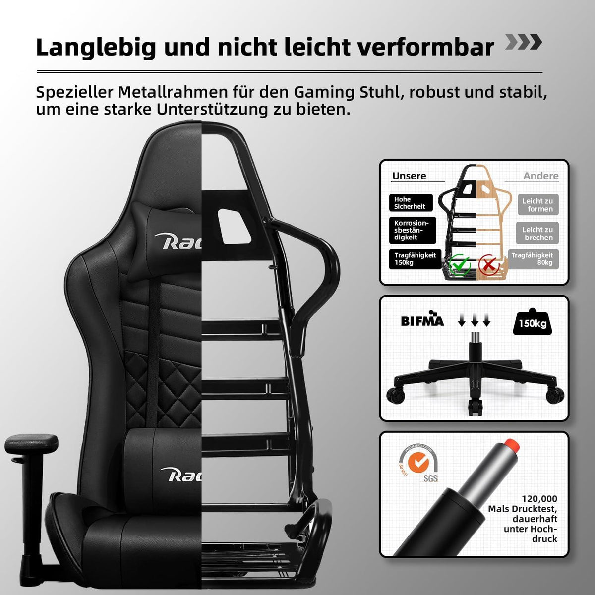 Gaming Stuhl Bürostuhl Lendenkissen Armlehne Kopfstütze Wippfunktion