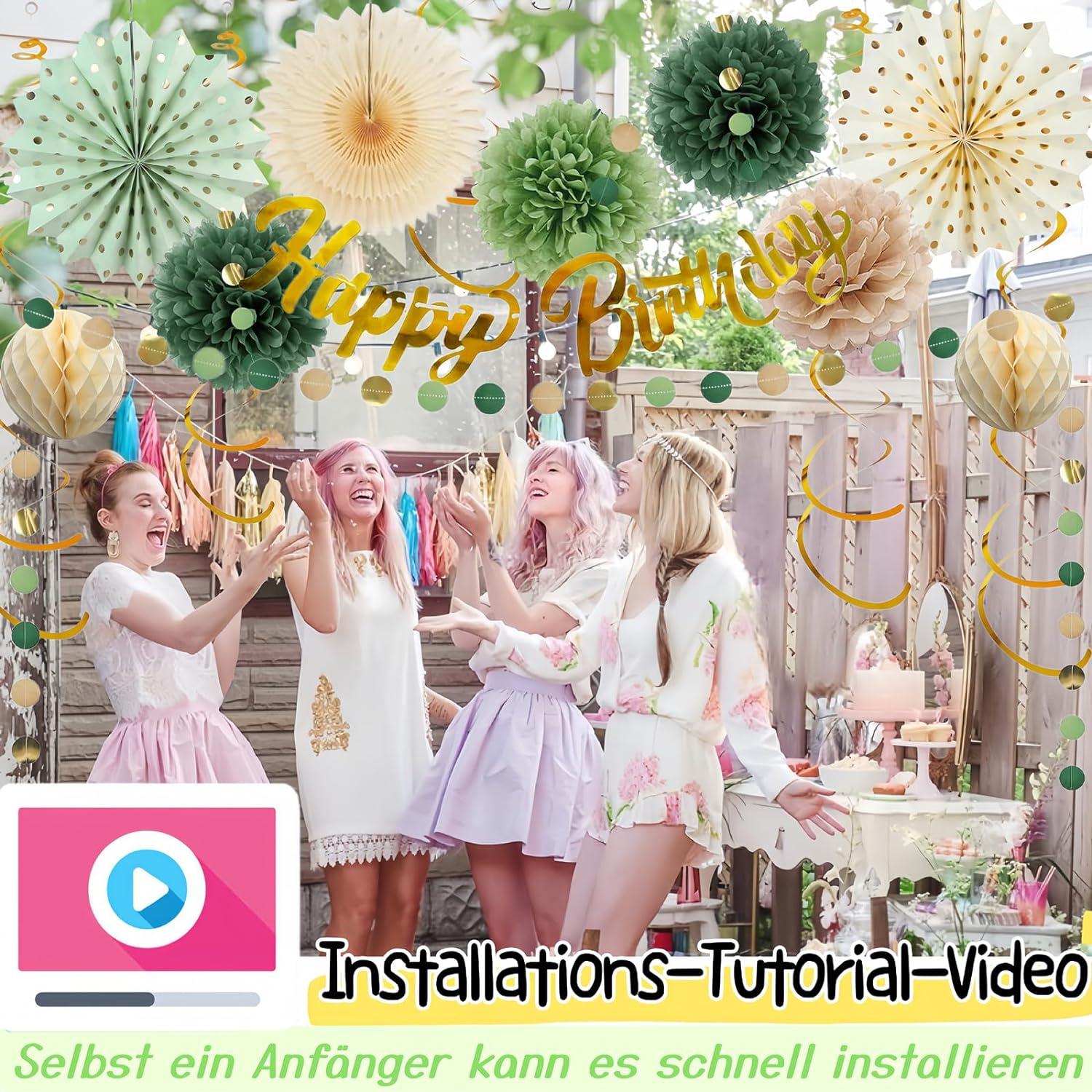 Premium 40. Geburtstagsdeko Frauen Happy Birthday Party Girlande Sage Grün