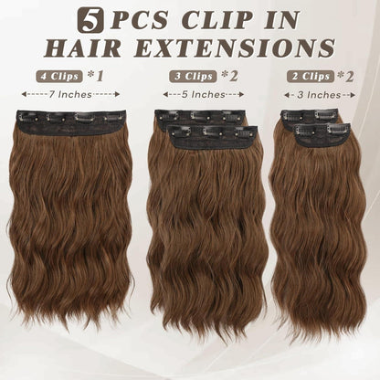 Clip in Extensions Brünett 35cm Wellig | 5PCs Dickes