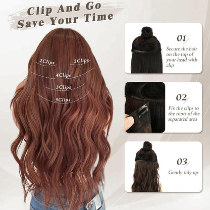 Clip in Extensions 5PCs Wellige Kastanien Haarverlängerung 35cm Natürliches Synthetisches Haarteil