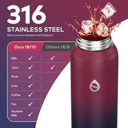 Edelstahl Trinkflasche mit Strohhalm 500ml Rot Schwarz