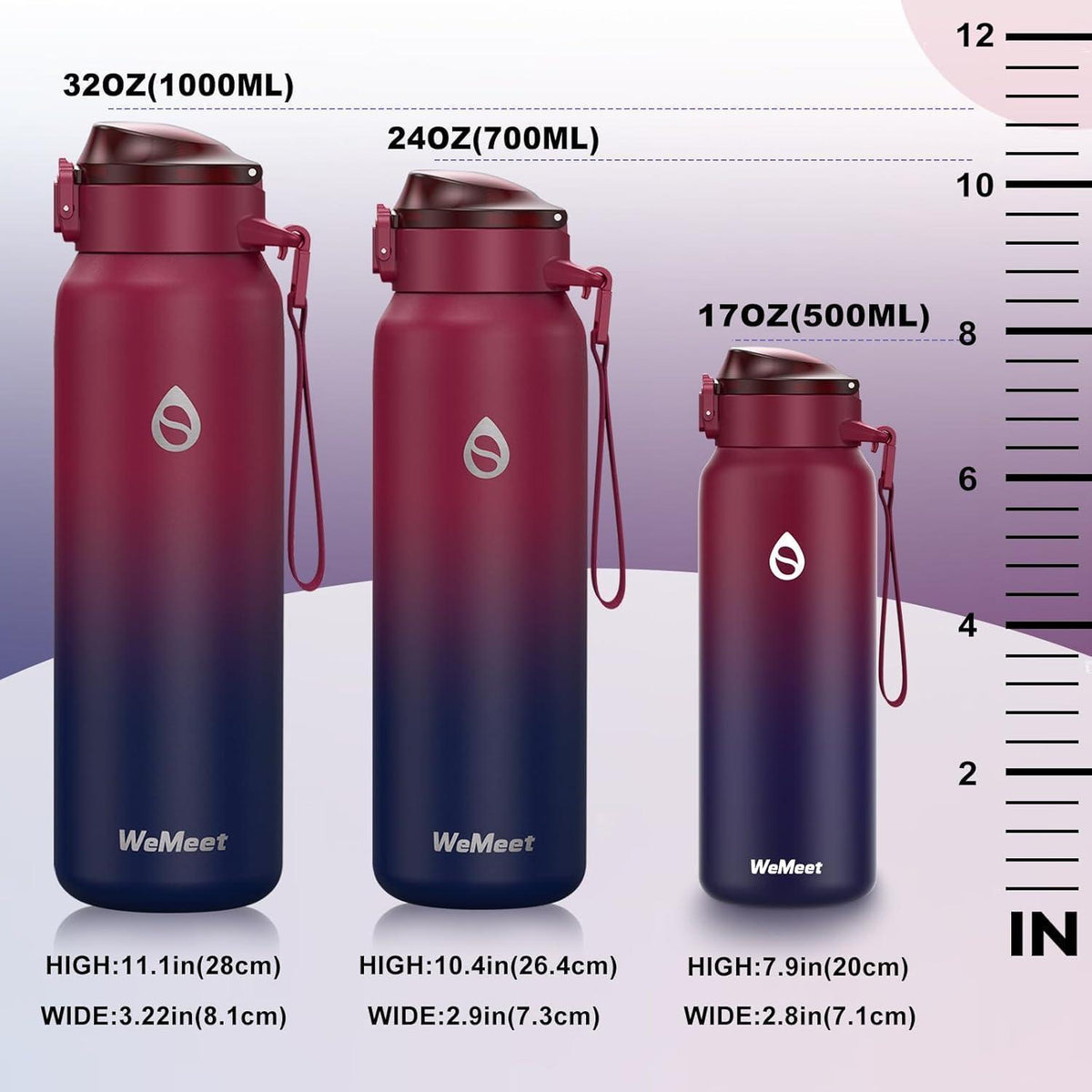 Edelstahl Trinkflasche mit Strohhalm 500ml Rot Schwarz