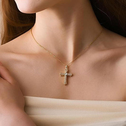 Goldene Kreuzkette Damen Halskette Hypoallergen 18K