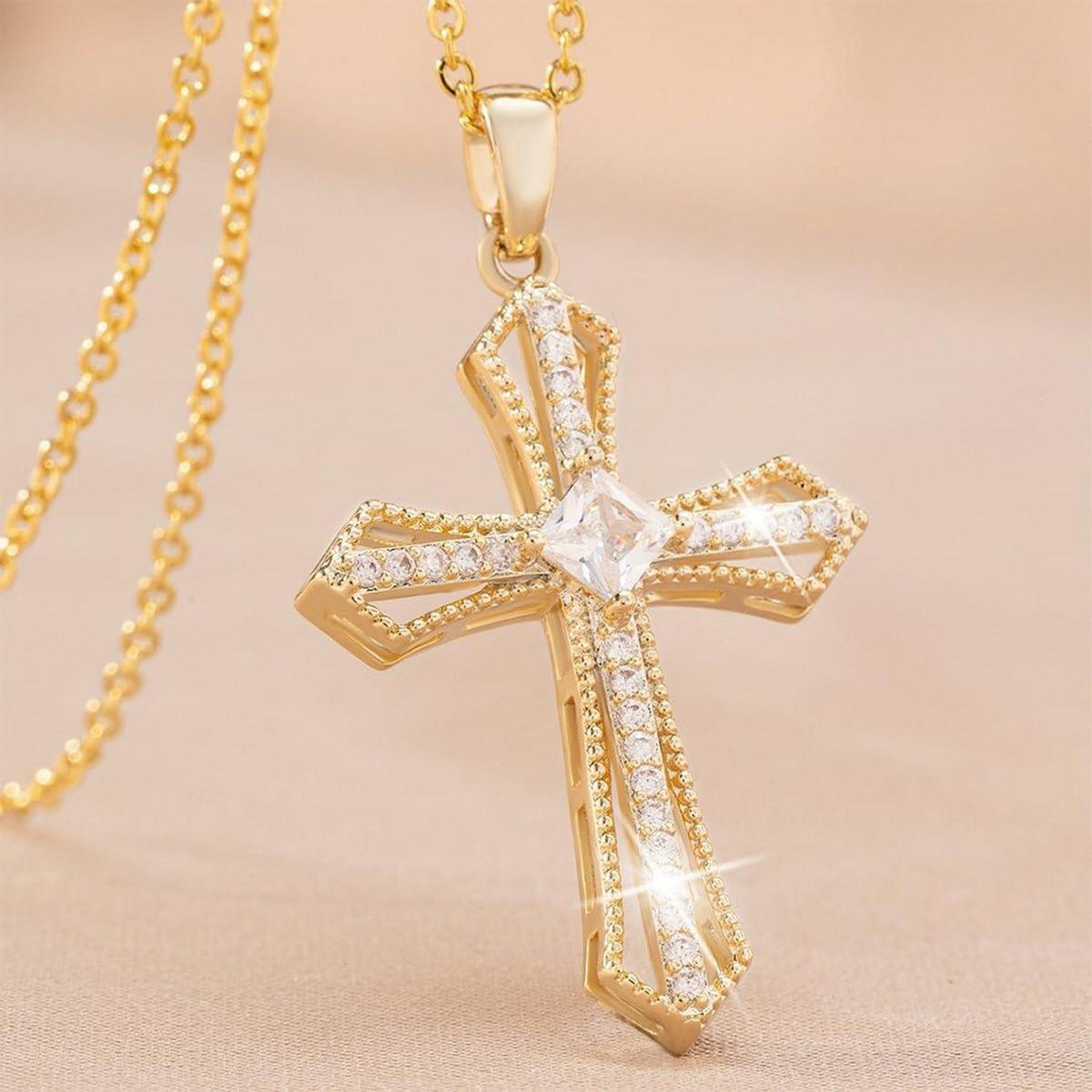 Goldene Kreuzkette Damen Halskette Hypoallergen 18K