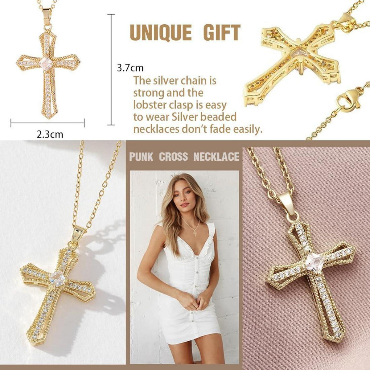 Gold Kreuz Halskette Zirkonia 18K Vergoldet Damen Angebot