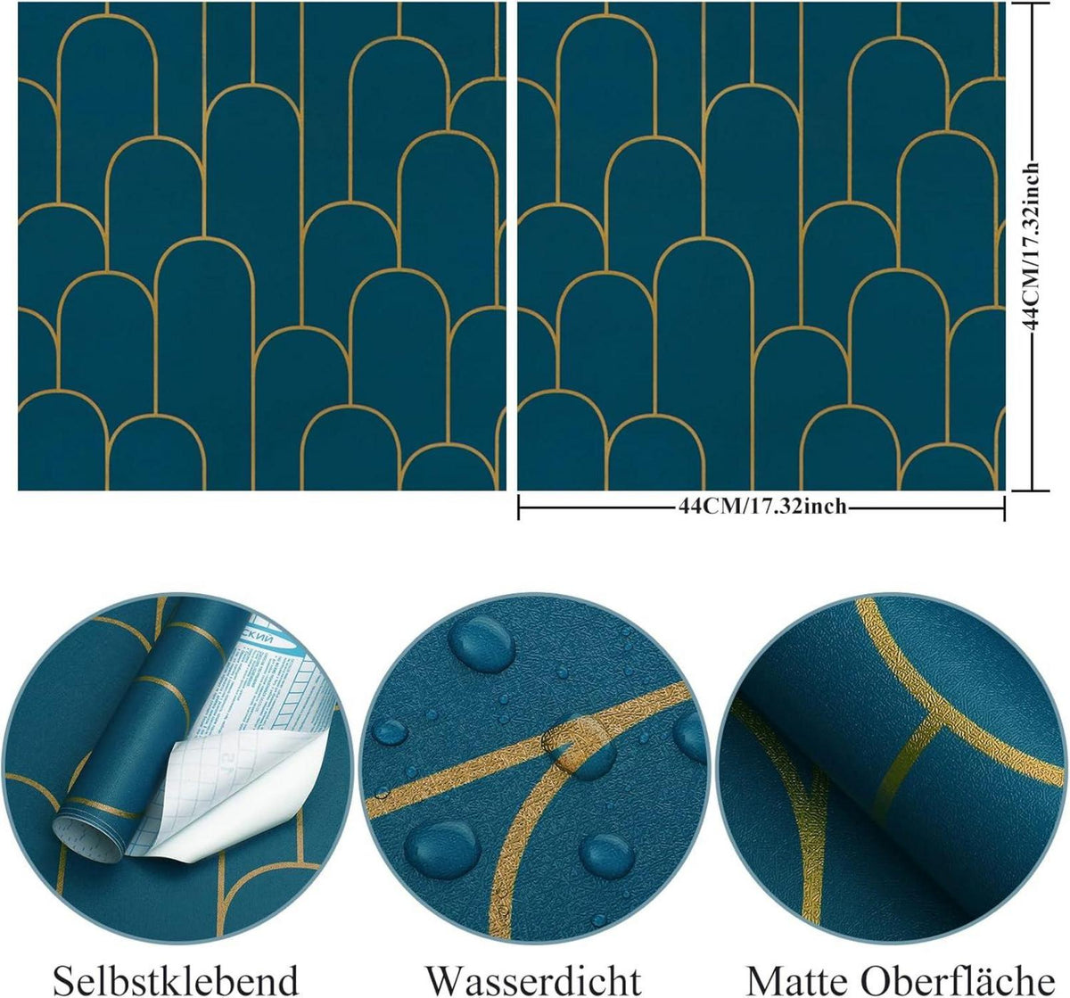 Selbstklebende Tapete Gold Türkis Geometrisch 44CM×10M